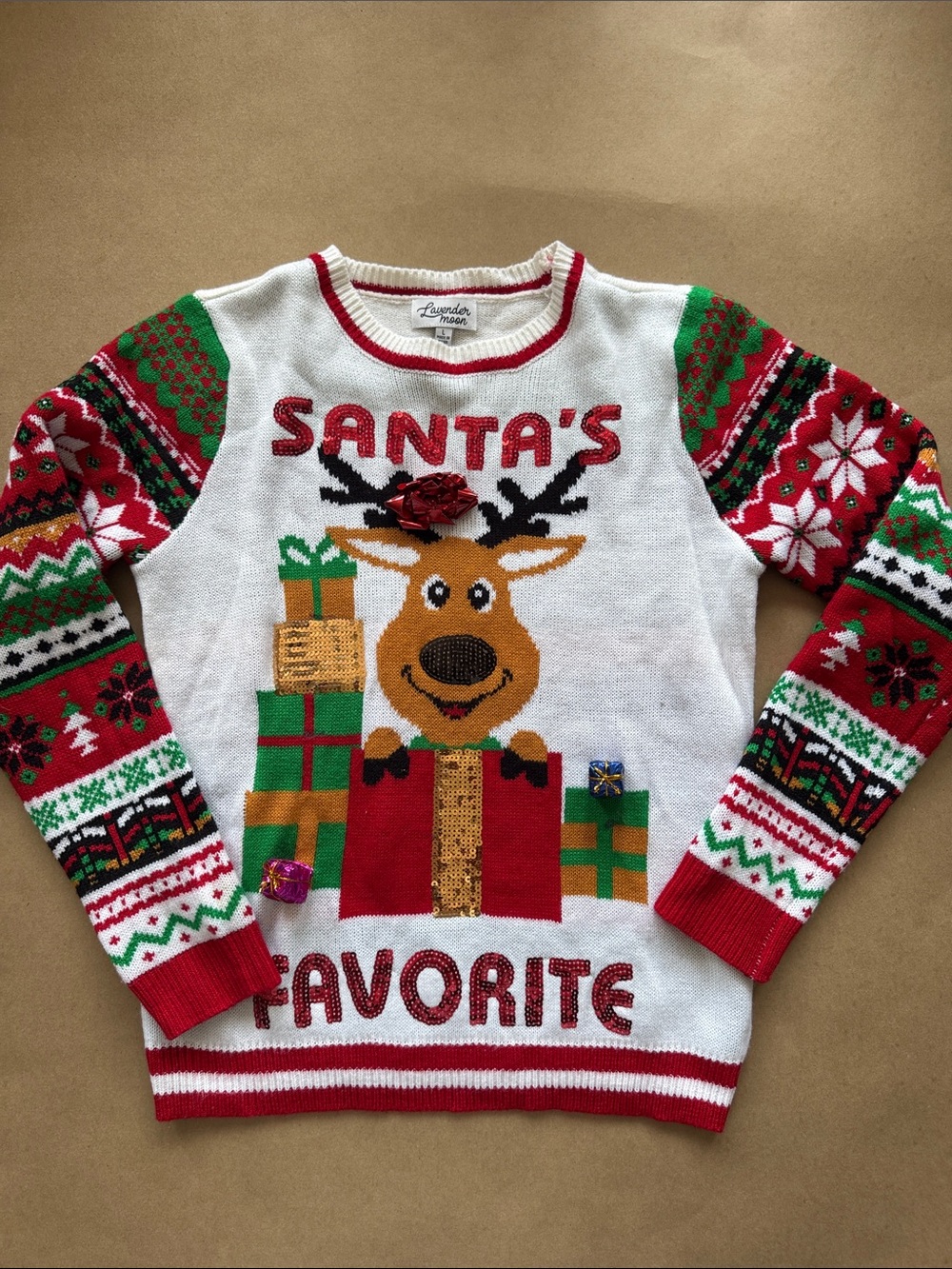 Lavender Moon Kids Christmas Sweater - Red, White & Green-small stains